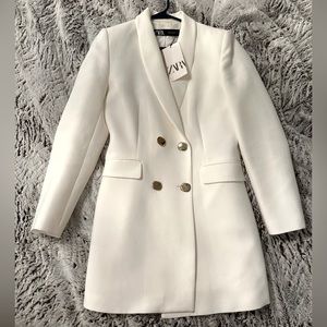 NWT Zara White Blazer Dress w/ Gold Buttons